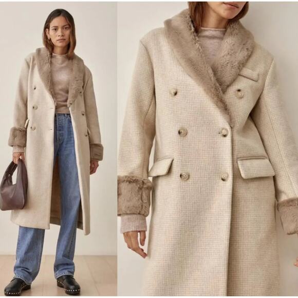 Reformation Lester Double Breasted Trench Coat Tan/Beige Size Small Relaxed Fit - Picture 12 of 12